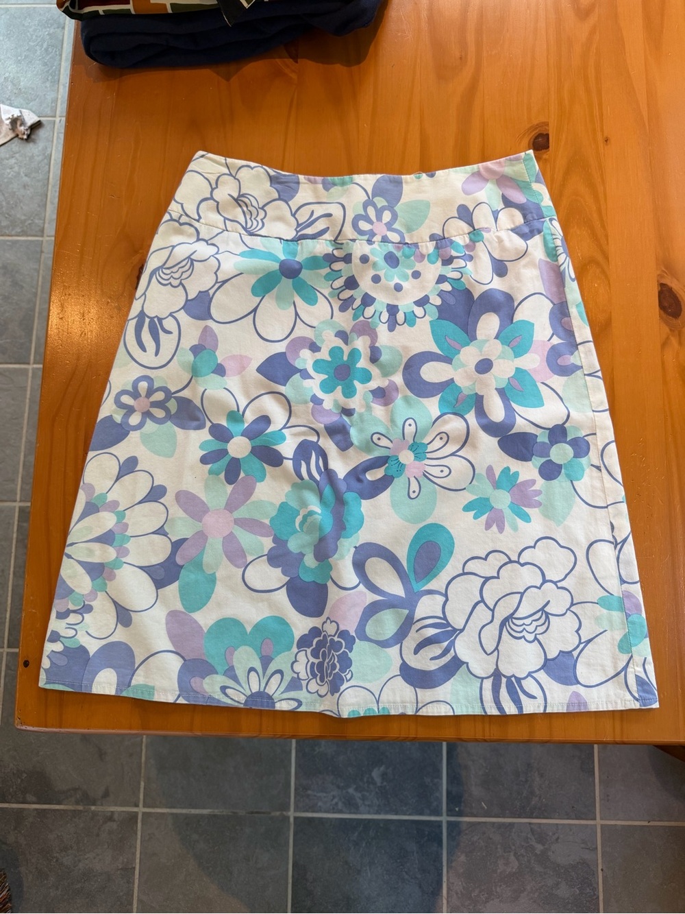 Vintage Floral Skirt in White with Aqua & Lavender